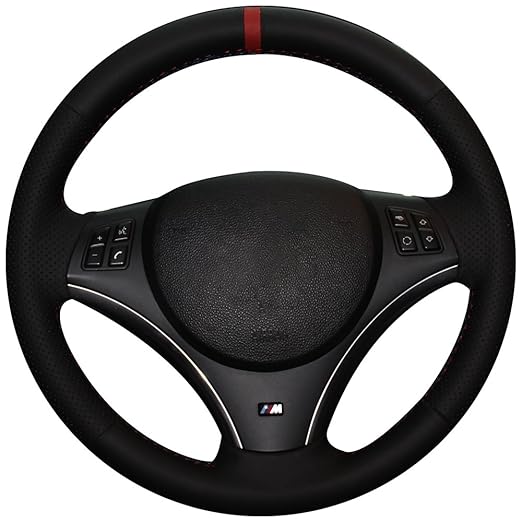 Amazon.com: XuJi Hand Sewing Black Genuine Leather Car Steering Wheel