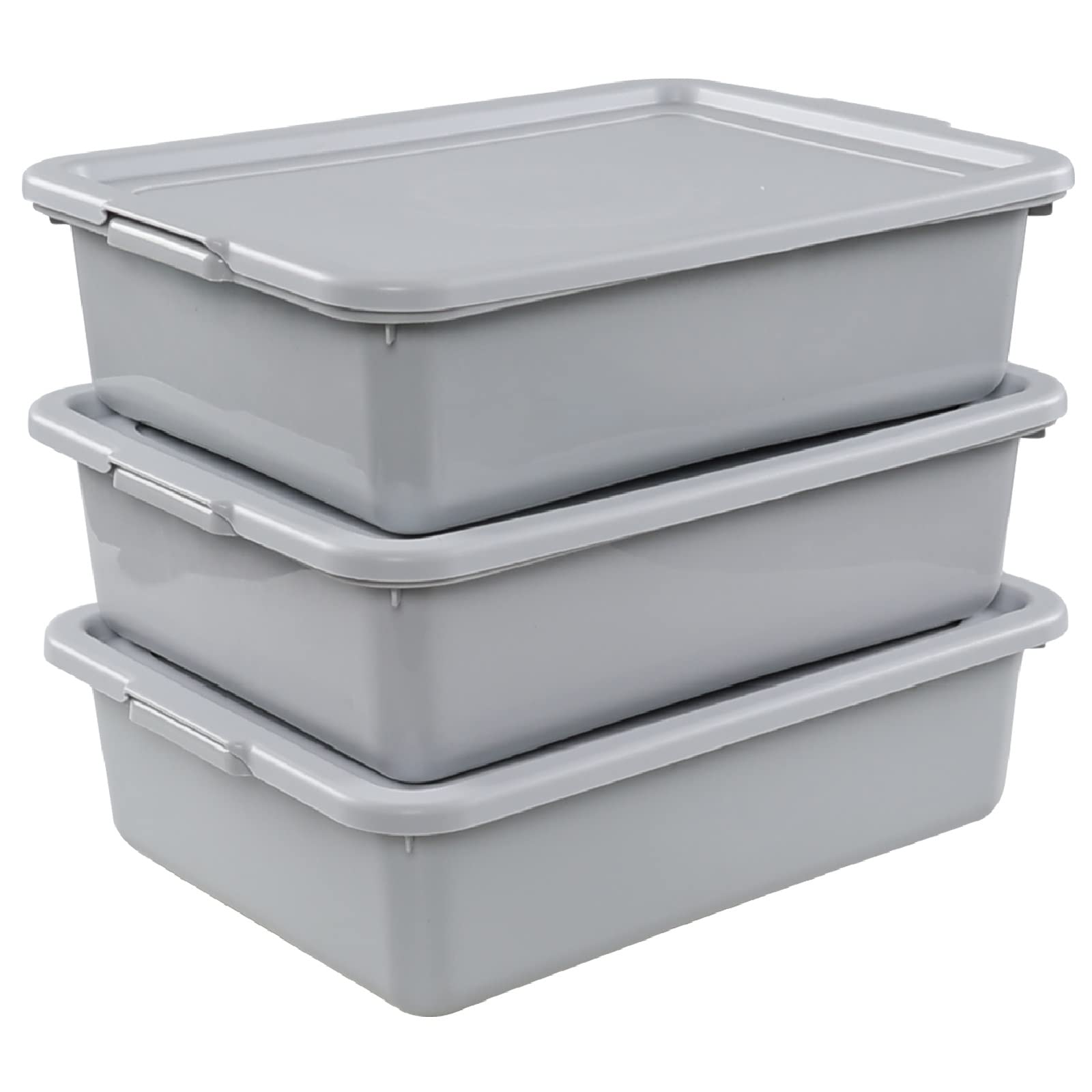 Photo 1 of Wekioger 3 Pack Bus Tubs Commercial, 13 L Meat Tubs with Lids, Silver Grey