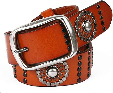 Amazon Co Jp スタッズ ベルト クールsteampunkリベットデザインビンテージパンクスタイルジーンズベルトユニセックスデザインブラックブラウンイエロー メンズレディースギフト用 色 黄 サイズ 105cm ホーム キッチン