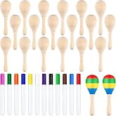 BOUBONI 20Pcs DIY Wooden Maracas for Kids, Mini Maracas for Mexican Fiesta Party Favors with 12Pcs Multicolor Pens, Cinco De Mayo Party Supplies