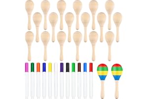 BOUBONI 20Pcs DIY Wooden Maracas for Kids, Mini Maracas for Mexican Fiesta Party Favors with 12Pcs Multicolor Pens, Cinco De 