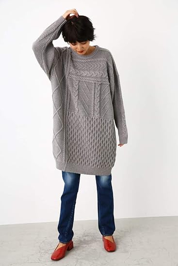 Amazon ロデオクラウンズ ワイドボウル ワンピース ドレス ランダム ケーブル ニット ワンピース 4cah73 1130 Free グレー レディーズ ワンピース チュニック 通販