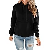 Womens Casual Hoodies Crewneck Long Sleeve Sweatshirts With Pocket Lightweight Pullover Tops-Solid-XXL Black