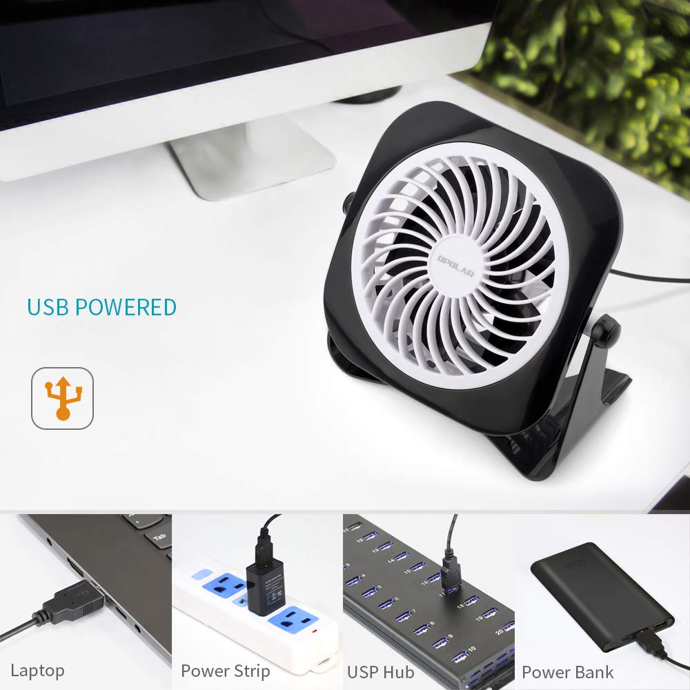 OPOLAR 4 Inch Mini USB Desk Fan, 2 Speeds, Lower Noise, USB Powered