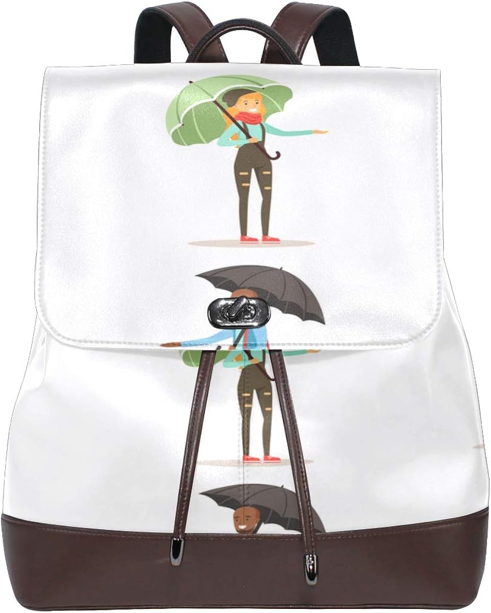 Umbrella Protection From Rain Travel Backpack Leather Women