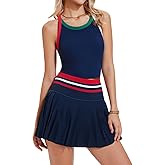 Airfree Two Piece Tennis Skirt Set Golf Outfits for Women High Waisted Tennis Short Dress with Pockets Athletic 2 Piece Sets