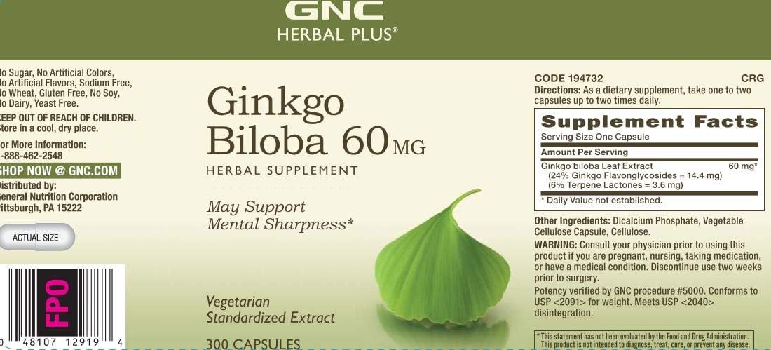 GNC Herbal Plus Ginkgo Biloba 60 MG: Health & Personal Care