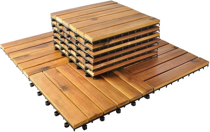 MALATEC 10er Set Holzfliesen Terrassenfliesen 30x30cm Balkon