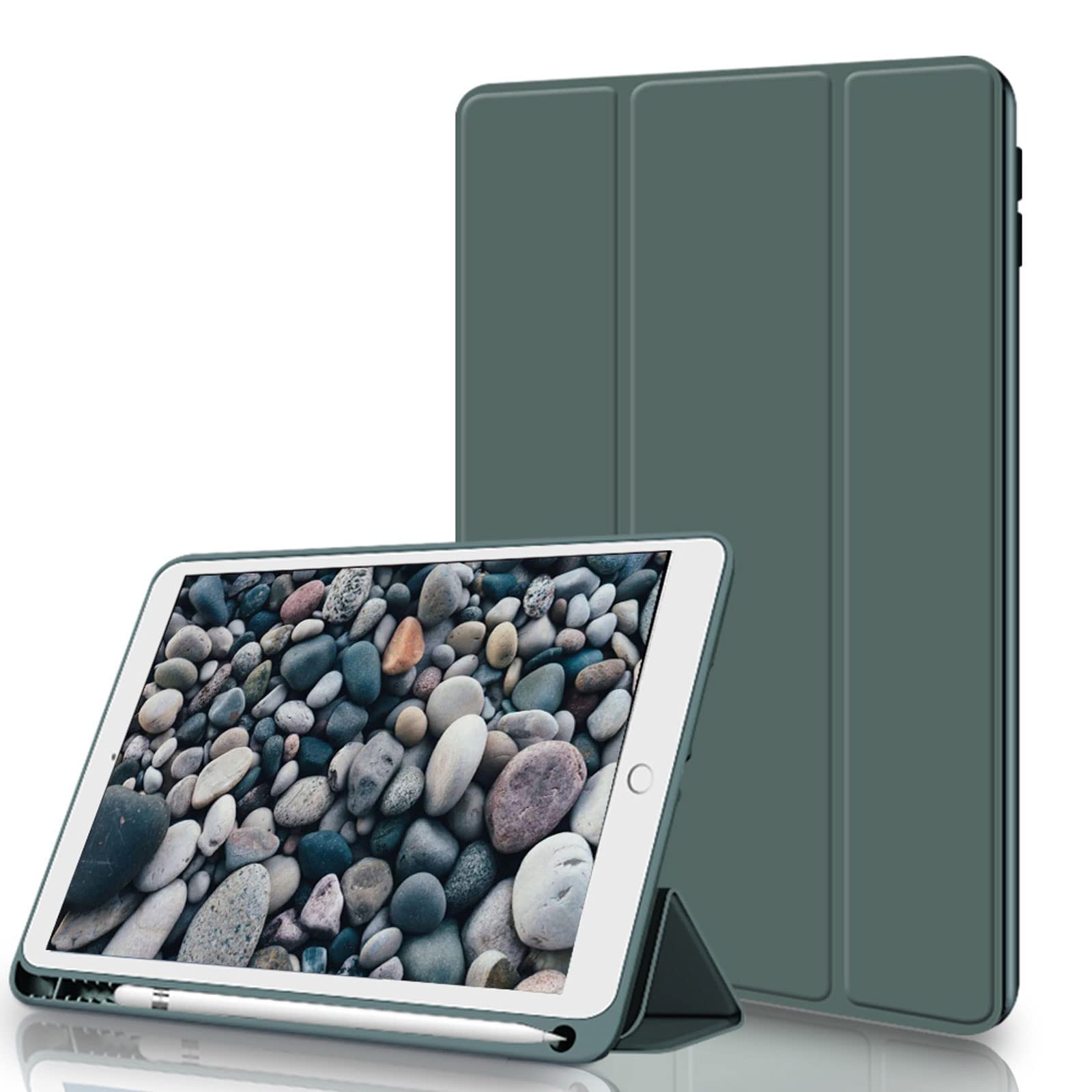 ZOYU Case for iPad Air 3rd Generation 10.5-inch 2019, Slim Lightweight Trifold Stand Smart Case with Pencil Holder, Soft TPU Back Cover [Full Body Protective], Auto Sleep/Wake, Dark Green