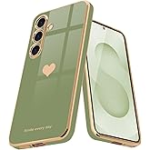Teageo for Samsung Galaxy S25 Plus Case for Women Girl Cute Love-Heart Luxury Bling Soft Back Cover Full Camera Protection Silicone Shockproof Phone Case for Galaxy S25 Plus, Light Green