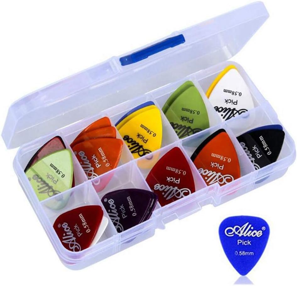 100pcs Guitar Picks with Storage Box -100 Pack Mixed Colorful Acoustic Electric Guitar Picks Plectrums, 6 Kinds of thickness 0.58/0.71/0.81/0.96/1.20/1.50 mm, Gift For Guitar Lovers
