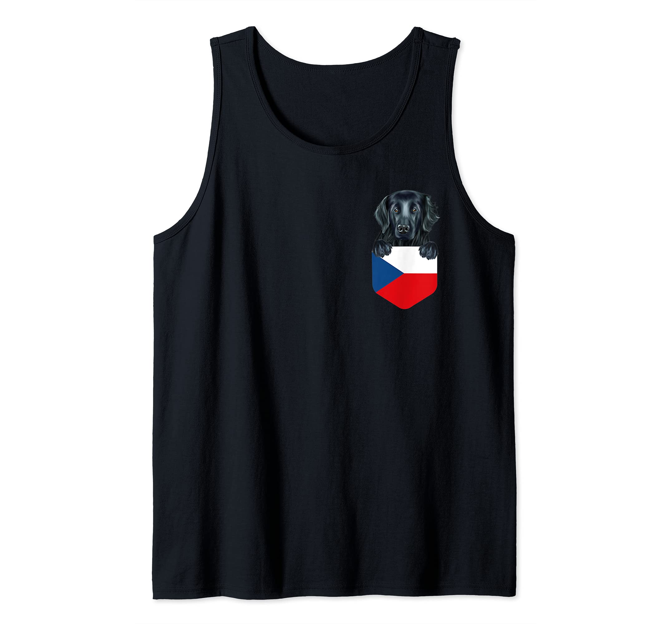 Czech Republic Flag Flat-Coated Retriever Dog In Pocket Tank Top