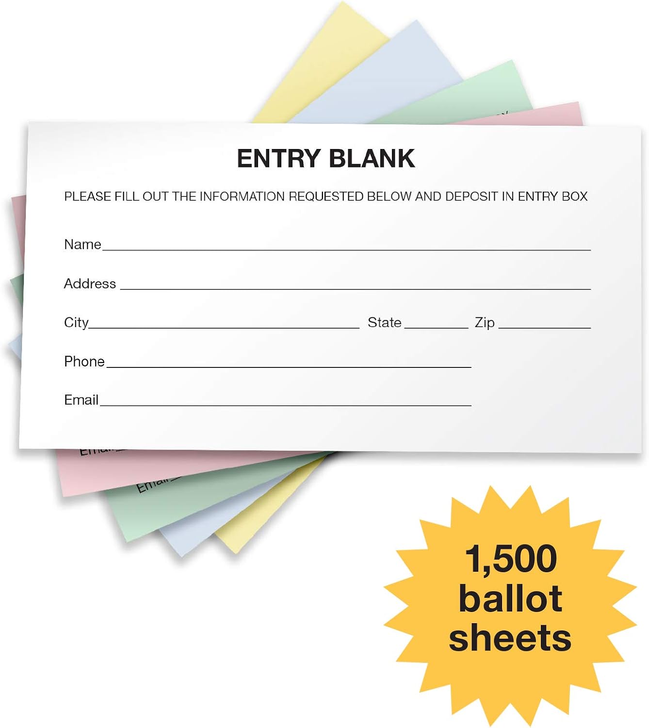 1500 Entry Forms - Includes 15 Blank Raffle Ticket Pads - (Combo Colors) - GPP-0026