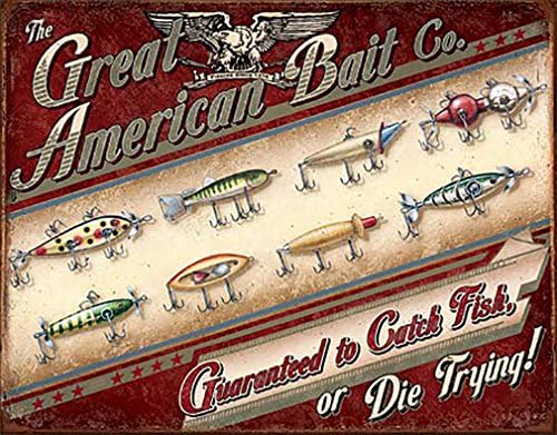 Shop72 - Great American Bait Co. Tin Sign Retro Vintage Distrssed - with Sticky Stripes No Damage to Walls