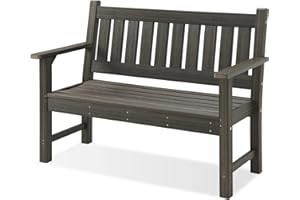 ACUEL Outdoor Bench, 2-Person Garden Bench, Poly Lumber Patio Bench for Outdoors, Porch, and Park (Dark Brown)