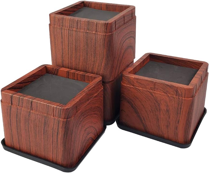 miixhoom Bed Risers Heavy Duty Dark Wooden Color 4 Pack Square