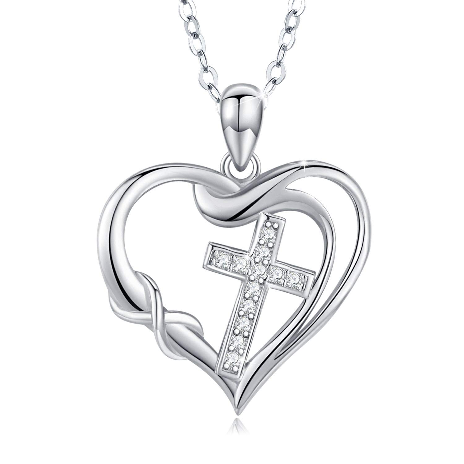 CUOKA MIRACLE Cross Pendant Necklace 925 Sterling Silver Heart Necklaces for Women Infinity Necklaces Gifts