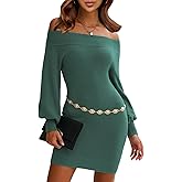 EXLURA Women's 2025 Fall Off Shoulder Bodycon Sweater Dress Ribbed Long Sleeve Pullover Club Party Sexy Winter Mini Dresses