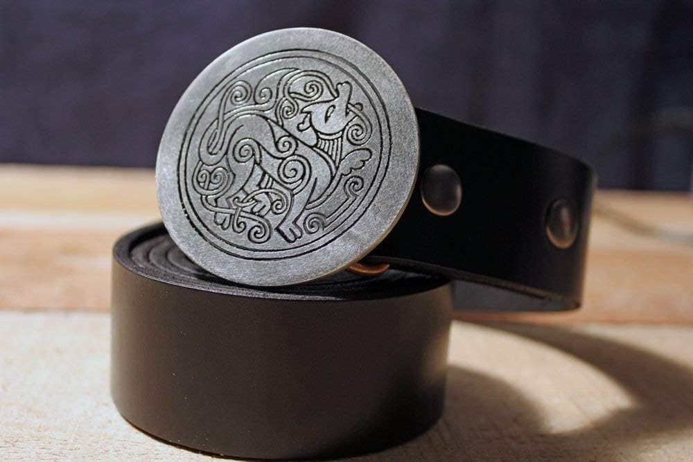 Celtic Wolf Etched Metal Belt Buckle Irish