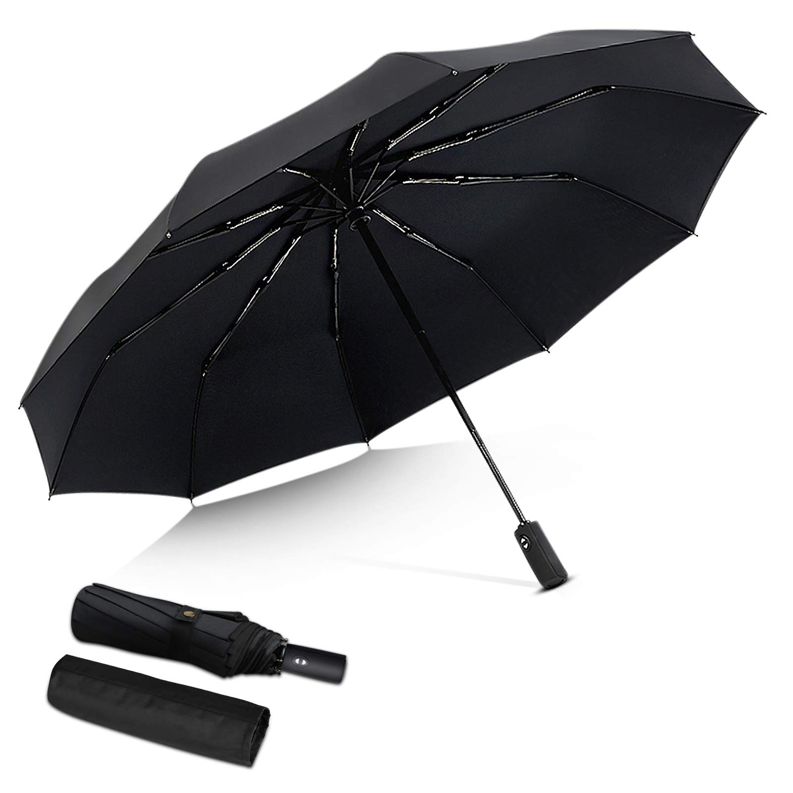 DORRISO Men Women Automatic Open/Close Folding Umbrella Extra Strong Windproof Portable Travel Compact Umbrella Business Sun Umbrella Rain Umbrella Black A
