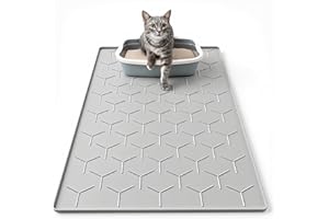 Garoopion Cat Mat for Litter Box, Large 34" X 22" Cat Litter Mat, Waterproof Silicone Pad for Floor, Gray