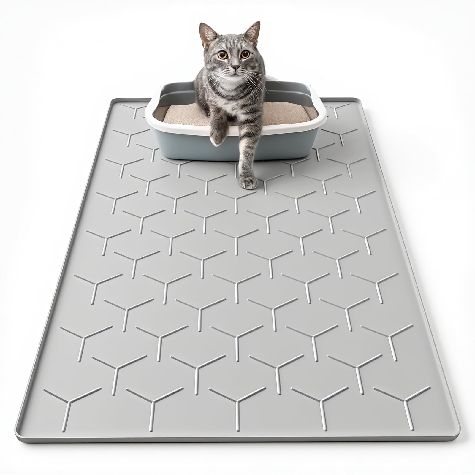Photo 1 of Garoopion Cat Mat for Litter Box, Large 34" X 22" Cat Litter Mat, Waterproof Silicone Pad for Floor, Gray