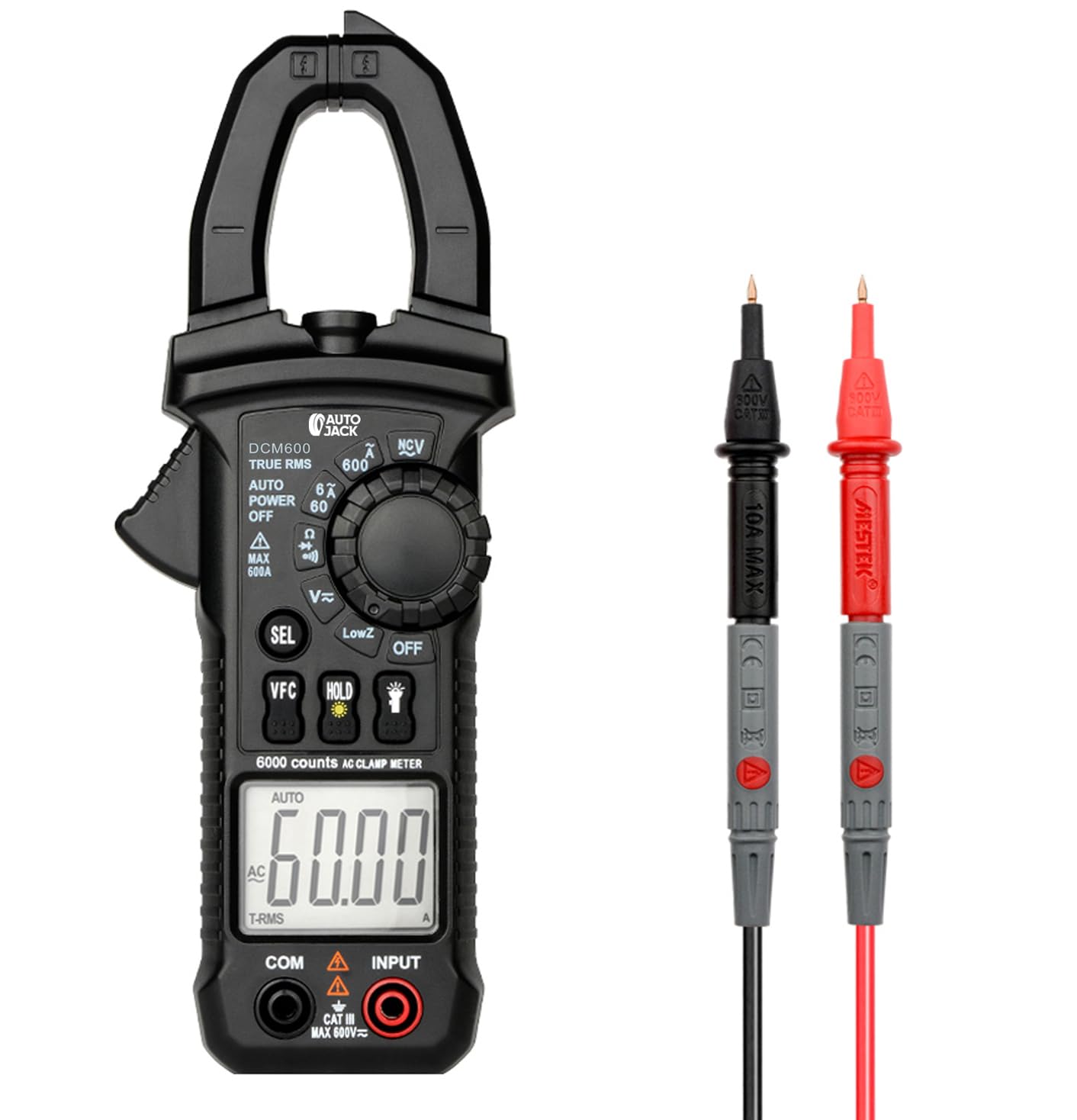 Autojack Digital Clamp Meter AC DC Current Voltage Resistance Temperature Diode Multimeter Tester 6000 Counts Auto Range