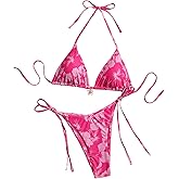 GORGLITTER Women's Floral Bow String Bikini Set Triangle Halter Swimsuit High Cut Summer Bathing Suit Swimwear 2025