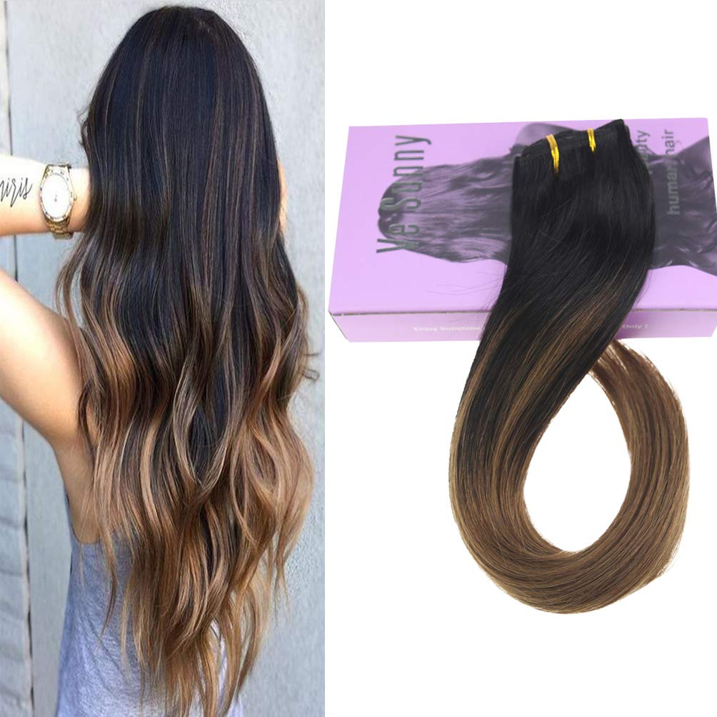 Vesunny Black Clip In Hair Extensions Balayage Brown Human Hair 24 7pcs120g Full Head Hair Extensions Clip In For Short Hair