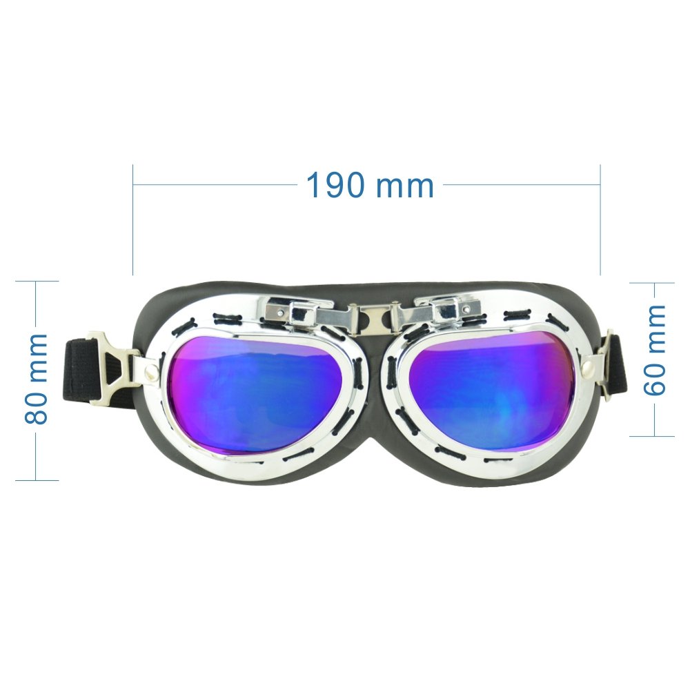 Motorradbrille Motorrad Schutzbrille Raf Aviator Vintage Pilot Biker Cruiser Fliegerbrille Windproof Sun UV Helmmaske Eyewear Sport Skibrille Schutzbrille Dekoration Requisiten (Bunt)