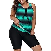LALAGEN Womens 2026 Plus Size Tankini Swimsuits Rash Guard Capris Athletic Two Piece Swimwear Bathing Suits for Women S-5X