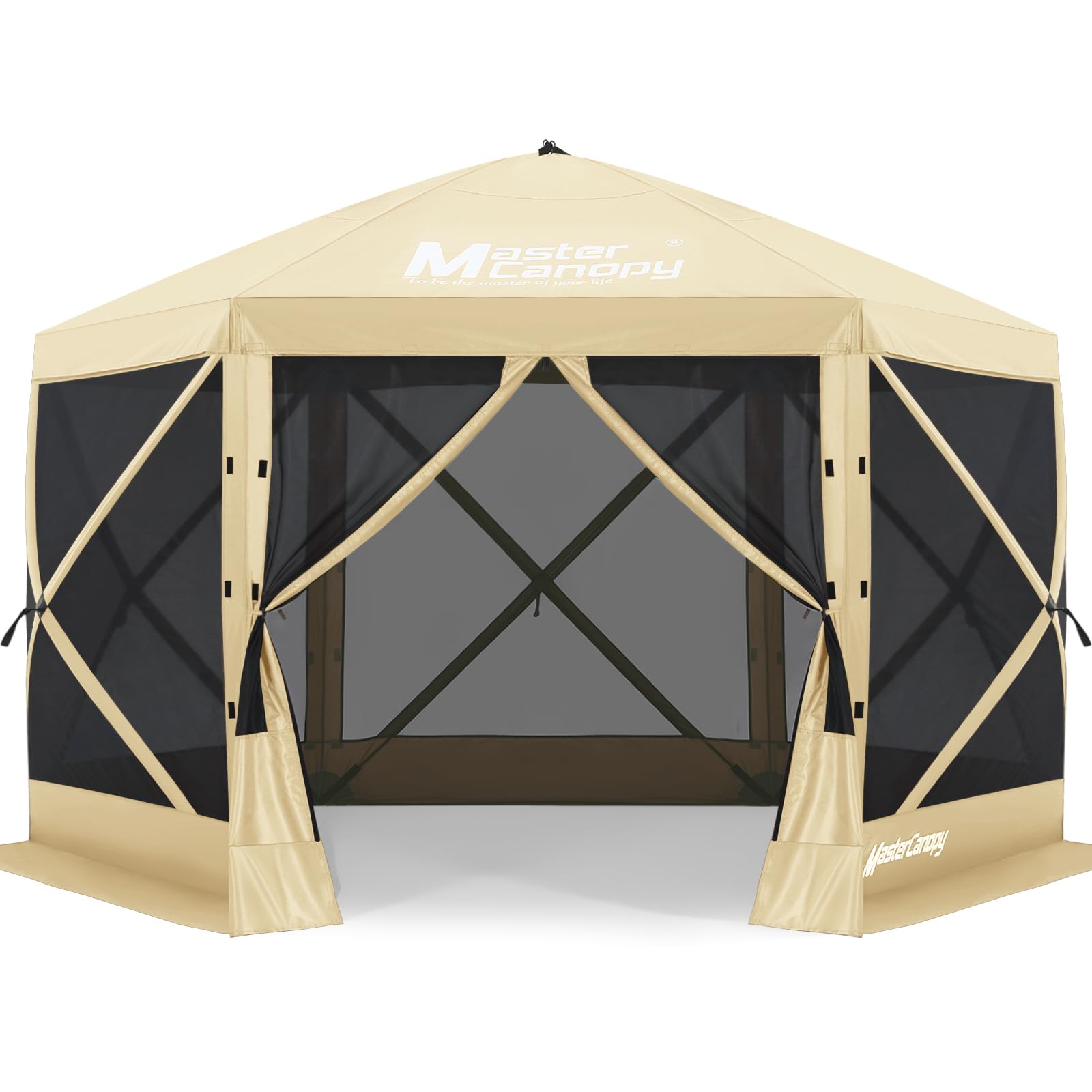 Photo 1 of MASTERCANOPY 10x10FT Pop Up Gazebo Screen Tent - Instant Screen House with Netting, Quick Set, Outdoor Canopy Shelter with Carry Bag for Camping, Backyard & Patio (Beige)