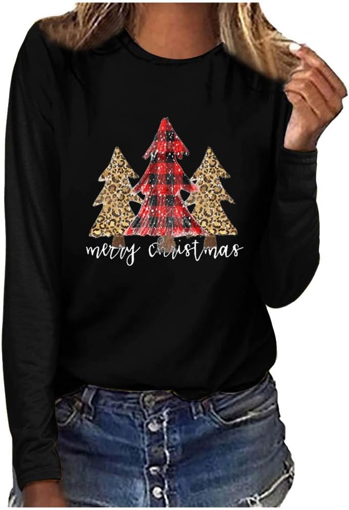 Christmas Sweaters for Women, Sonnena Women Christmas Plus Size Print Round Neck Long Sleeved T-Shirt Blouse Tops