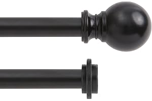 Kenney KN75917 Ball End Standard Decorative Window Double Curtain Rod, 36-66" Adjustable Length, Matte Black Finish, 5/8" Diameter Steel Tubes