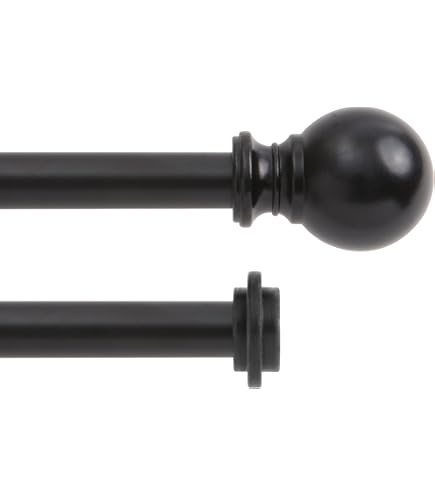 Kenney Marble Ball Curtain Rod – Adjustable 66-120 Inch Decorative Window Rod, Brown Finish, 3/4 Inch Diameter