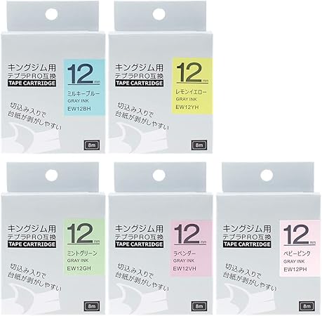Amazon Aken ガーリー テプラ テープ 12mm パステル ラベル キングジム テプラpro テープカートリッジ Tepra ラベンダー ピンク ブルー グリーン イエロー グレー文字 Sr Gl1 Sr Gl2 Sr170 Sr Rk2 Sr150等 文房具 オフィス用品 文房具 オフィス用品