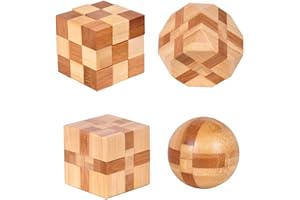 RICH BOXER 4 Pack Wooden Puzzle Games Brain Teasers Toy- 3D Puzzles for Teens and Adults - Wooden Logic Puzzle Wood Snake Cube Magic Cube Magic Ball Brain Teaser Intellectual Removing Assembling Toy