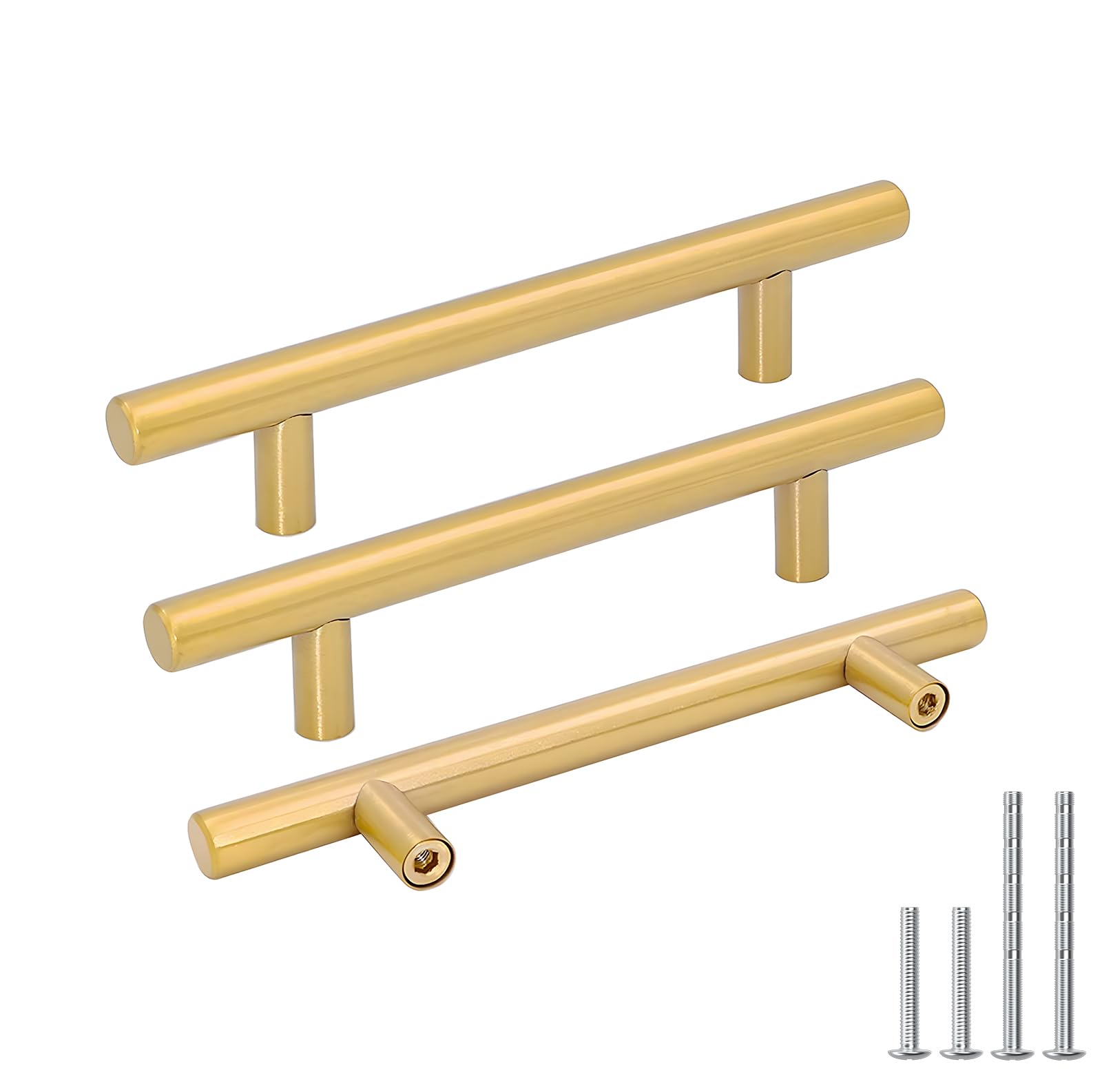 Photo 1 of goldenwarm Kitchen Cabinet Pulls Brushed Brass Drawer Handles - Modern Cabinet Drawer Pulls Gold Kitchen Hardware, 4.5in Hole Centers, 5 Pack
