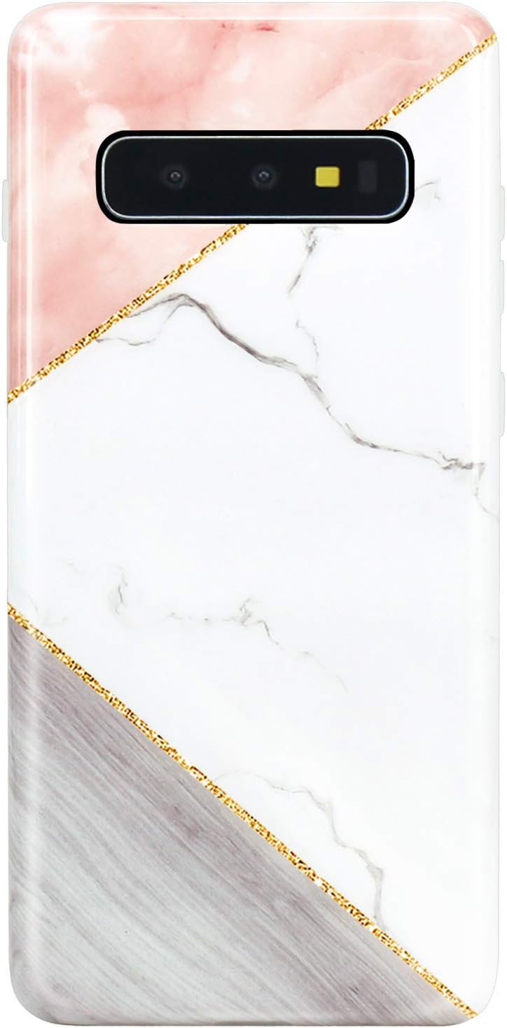 JAHOLAN Galaxy S10e Case Geometric Pink White Marble Design Slim Flexible Bumper Glossy TPU Soft Rubber Silicone Cover Phone Case for Samsung Galaxy S10E 5.8 inch (2019)