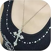 ZDZM Vintage Cross Necklace for Women, Chunky Big Cross Layered Necklace Stacked, Black Bead Cross Chain Pendant Rasary Beads, Goth Cool Women's Y2K Necklaces Faith CustomJewelry