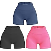 NVOYEGMOY Women's 3 Piece Yoga Shorts Ribbed Seamless Workout High Waist Yoga Gym Booty Running Short Pants