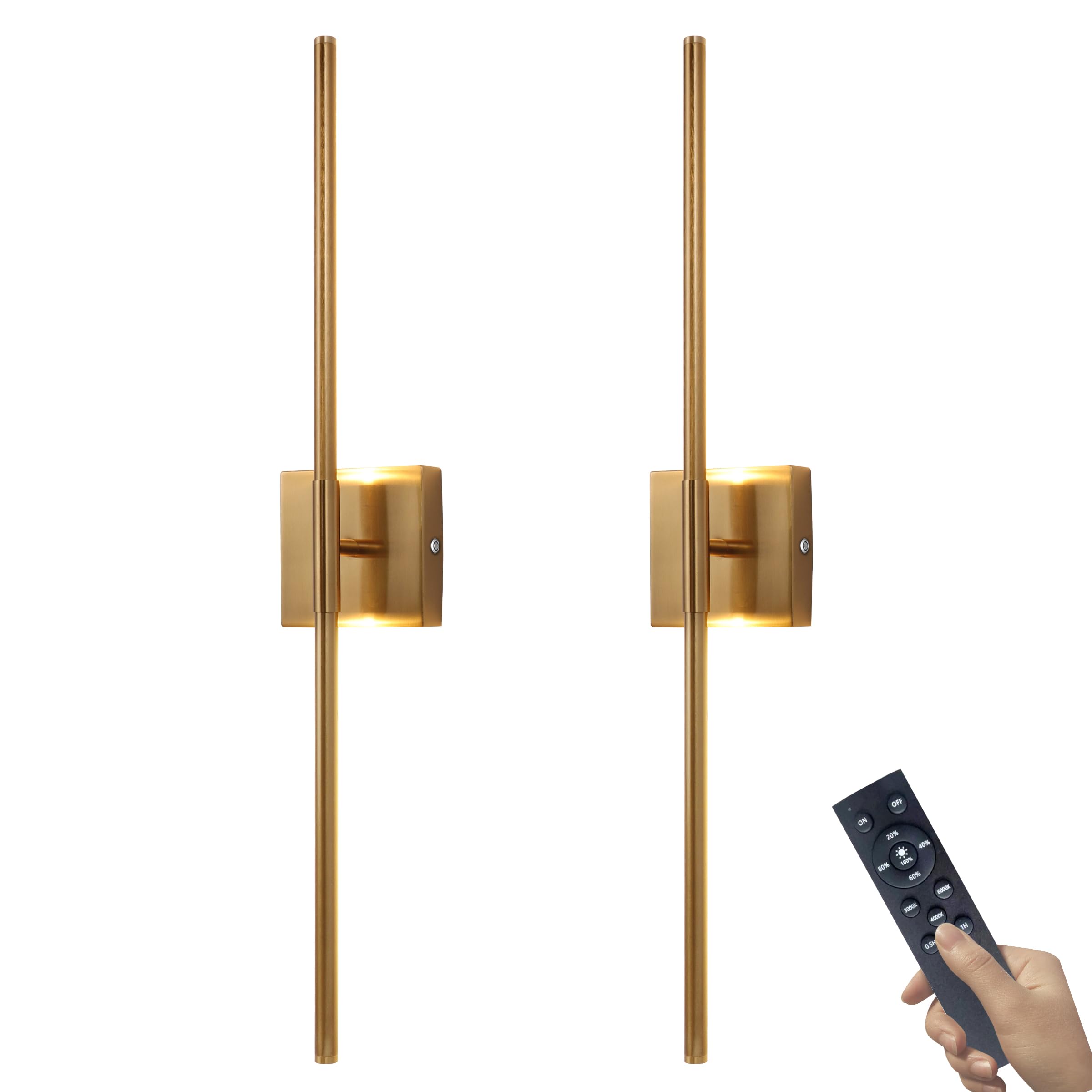 Photo 1 of 15800 mAh Battery Operated Wall Sconce with Remote Control Dimmable Wall Sconce Set of Two 3000K LED Brass Gold Wireless Wall Light Battery Powered Cordless Rechargeable Sconces Wall Lighting Set of 2
