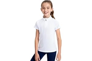 JOCMIC Girls Equestrian Shirt Short Sleeve Quick Dry Horse Riding Shirts Half Zip Horseback Show Shirt