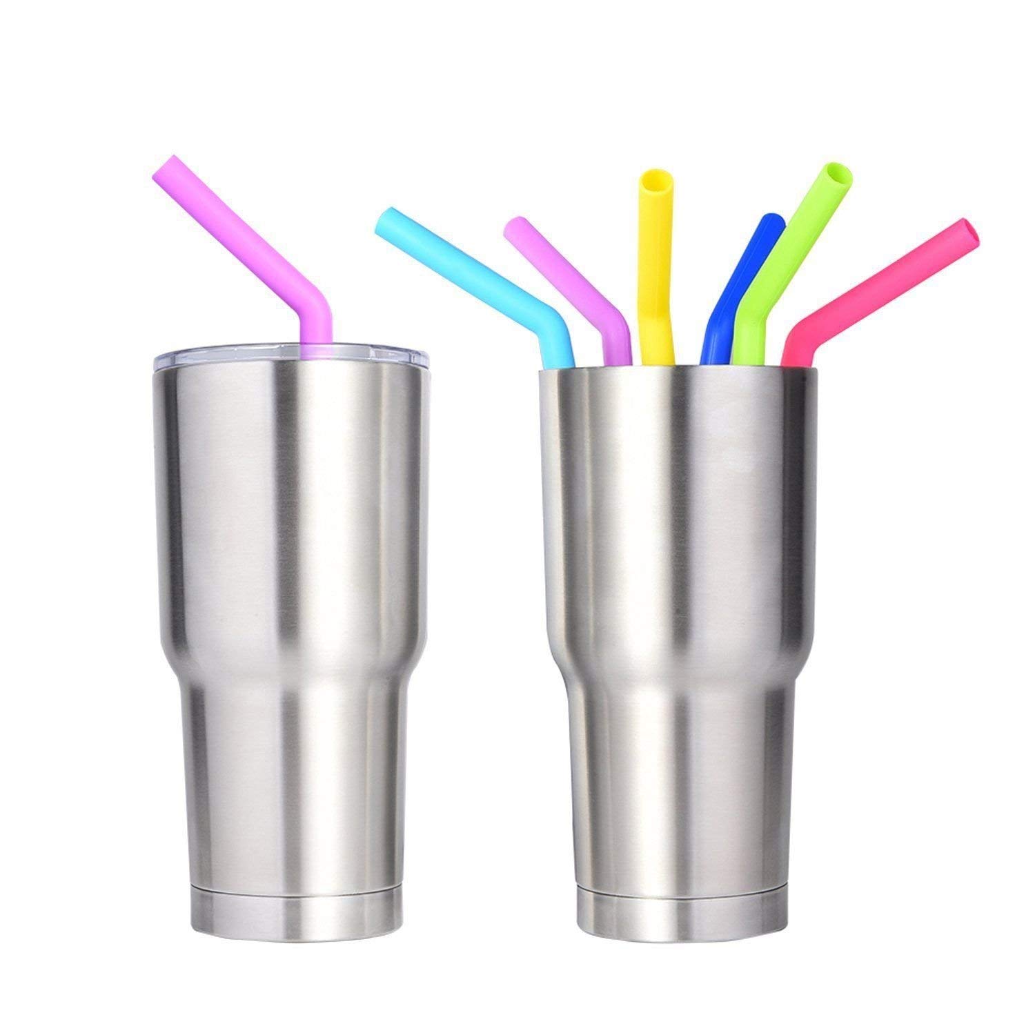 Silicone Straws Set of 8, Reusable Silicone Drinking Straws For 30oz 20oz Cups Yeti Ozark Trail Rtic Tumblers, 10.5\'\' Length, 10mm Diameter, BPA Free (6 Straws + 2 Brushes)