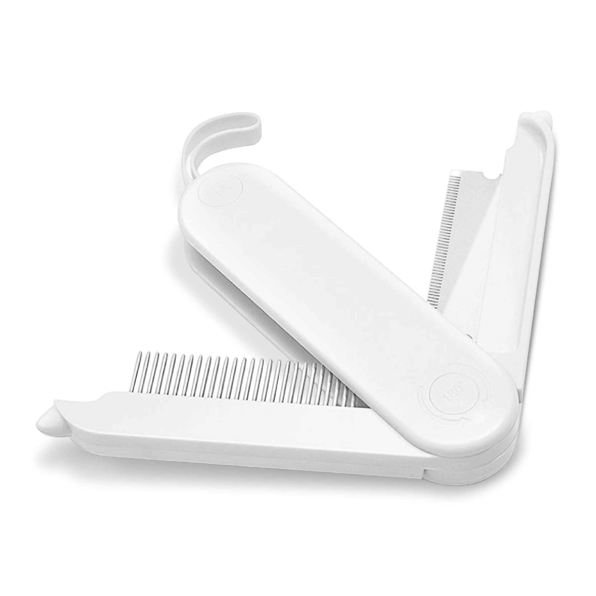 Fur Magic Deshedding and Dematting Comb, 2 Sided Foldable Pet Grooming Brush for Deshedding, Mats and Tangles, Reduce Shedding for Dogs and Cats with Medium and Short Hair, White