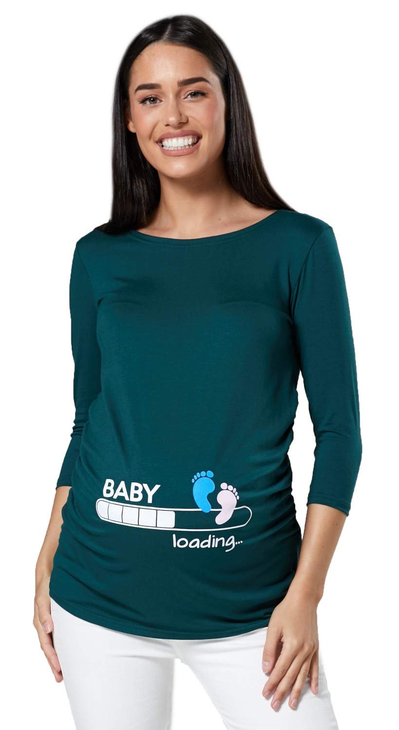 HAPPY MAMAWoman's Maternity Baby Loading Feet Funny Print T-Shirt Top. 549p