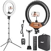 EMART 18in Ring Light with Stand, 2800-6500K LED Photography Lighting Kit | Selfie Light with Phone Holder for Vlog, Live Streaming, Video, Makeup, Tattoo, Barber, Studio
