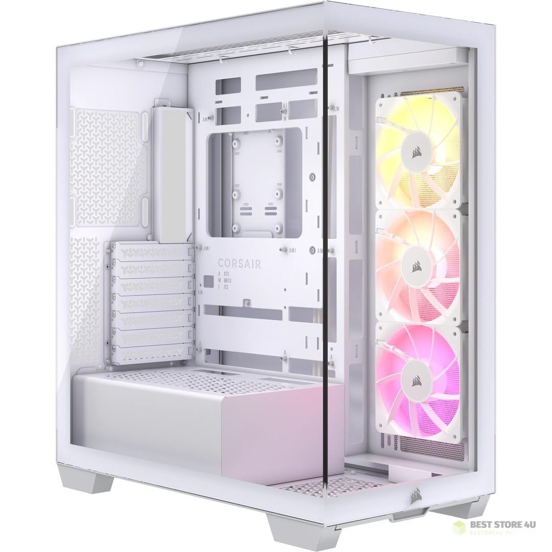 Photo 1 of ***CASE ONLY***CORSAIR 3500X ARGB Mid-Tower ATX PC Case – Panoramic Tempered Glass – Reverse Connection Motherboard Compatible – 3X CORSAIR RS120 ARGB Fans Included – White