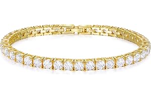 KissYan Tennis Bracelet for Women, 14K Gold Plated Classic Round Cubic Zirconia Simulated Diamond Bracelets Dainty Jewelry Gifts