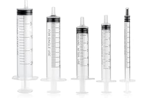 AOZUO 5 Pcs Syringe Set, 1ml 3ml 5ml 10ml 20ml No Needle Measuring Plastic Syringes for Liquid, Reusable Injector for Scientific Lab Dispensing Liquid Feeding Pet Cat Food Oil Glue Applicator